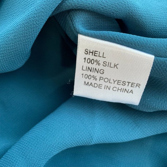 Eley Kishimoto Dress Women Size 4 Teal Blue Silk Sheer Lined Elastic Waist - Picture 12 of 14